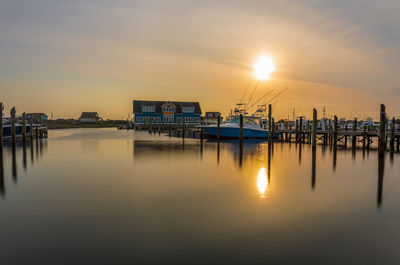 View of marina at sunset