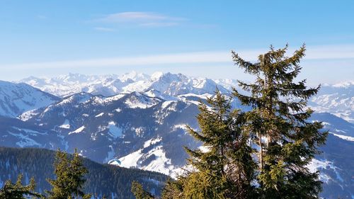 Scenic view of snowcapped mountains against sky