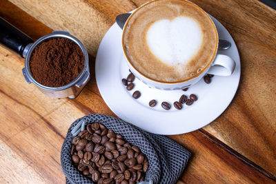 High angle view of coffee on table