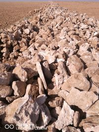 High angle view of rocks on land