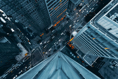 High angle view of illuminated city street