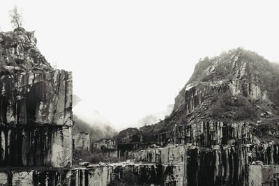 Panoramic view of mountains against clear sky