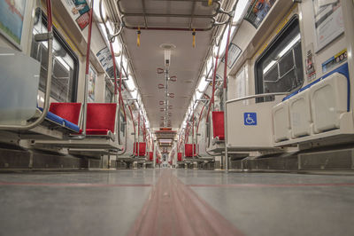 Surface level view of commuter train interior