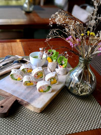 High angle view of food on table in restaurant