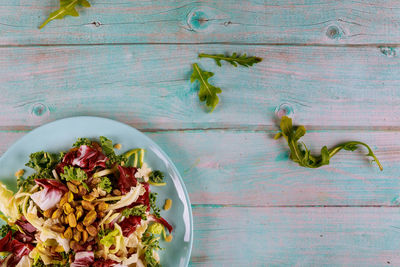 High angle view of vegetables in bowl on table