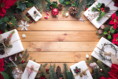 High angle view of christmas tree on table