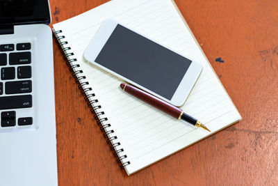 High angle view of pen on table