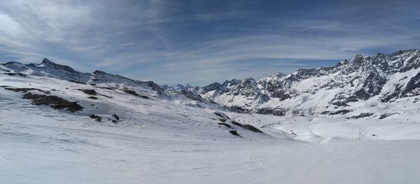 Scenic view of snowcapped mountains against sky