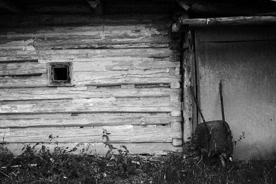 Closed door of abandoned house