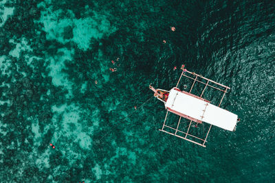High angle view of rowboat on sea