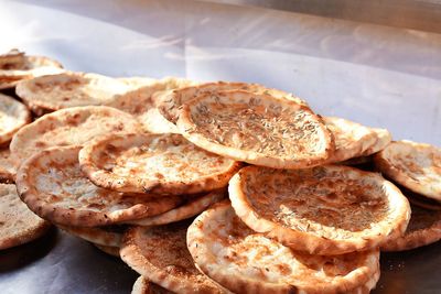 High angle view of bread in plate
