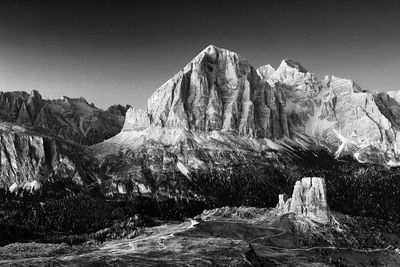 Scenic view of rocky mountains against clear sky