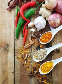 High angle view of vegetables on table