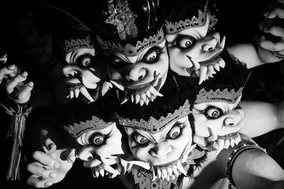 Close-up high angle view of carnival masks