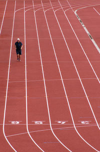 High angle view of man running on track