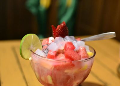 Close-up of dessert in glass