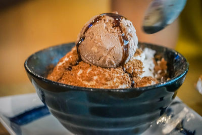 Close-up of dessert in glass on table