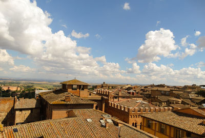 High angle view of town against sky