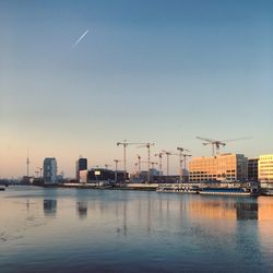 View of city at sunset