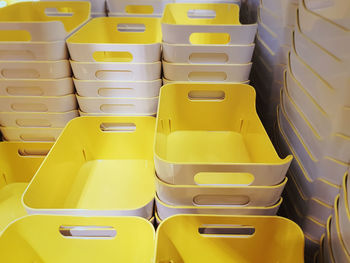 High angle view of yellow chairs