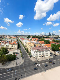 High angle view of road amidst buildings in city