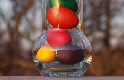 Close-up of fruits in glass on table