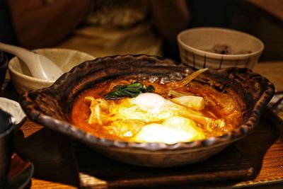 Close-up of food in plate on table