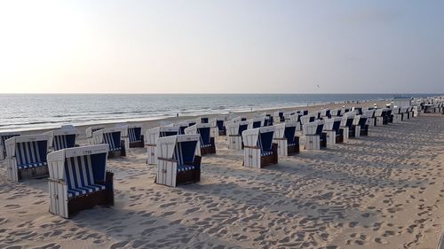  beach chairs against clear sky