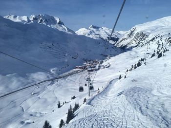 Scenic view of snowcapped mountains against sky