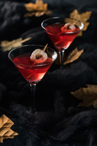 Close-up of wineglass on table