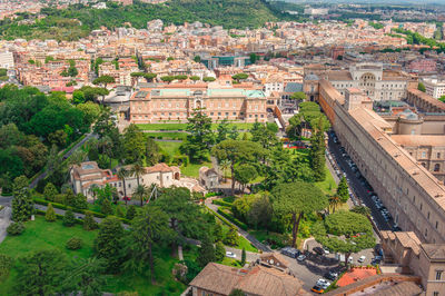 High angle view of buildings and garden in vatican city