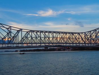 View of suspension bridge over river