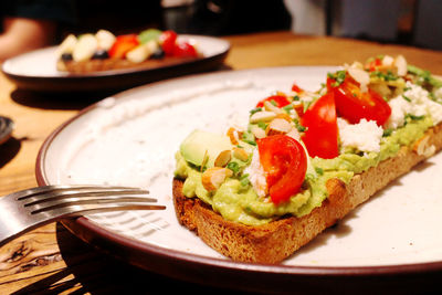 Close-up of breakfast served in plate