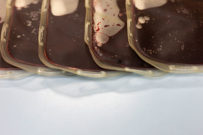 High angle view of chocolate cake on table