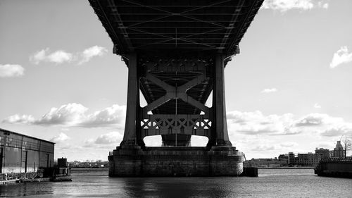 View of bridge over river against cloudy sky