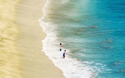 High angle view of people on beach