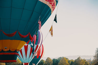 Low angle view of hot air balloon against clear sky