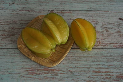 High angle view of fruits on table