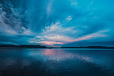 Scenic view of sea against blue sky