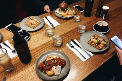 Close-up of served food on table