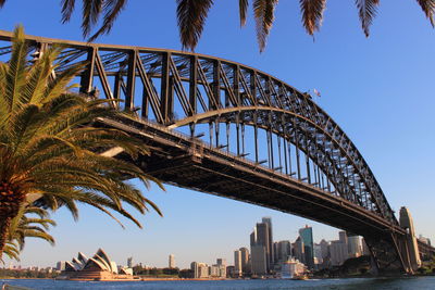 Sydney harbour bridge and opera house at sunset 