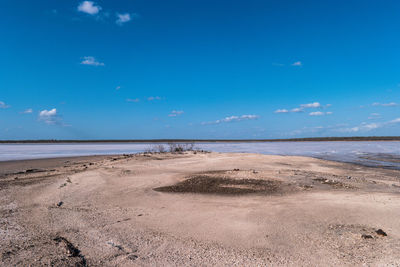 Scenic view of beach against blue sky