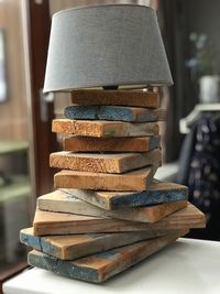 Stack of books on table