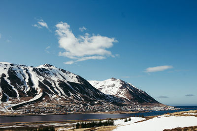 Scenic view of mountains against cloudy sky