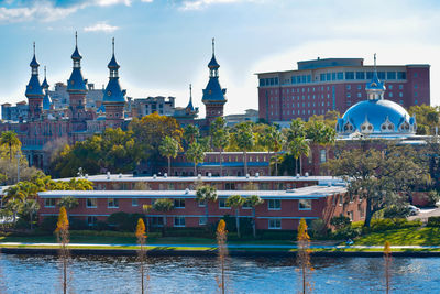 Tampa bay, florida. march 02, 2019, henry b plant museum and hillsborough river in downtown area.