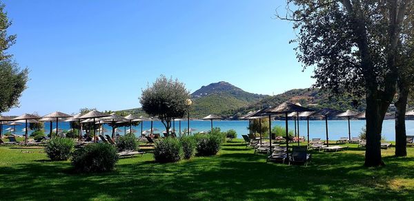 Scenic view of lake against clear sky