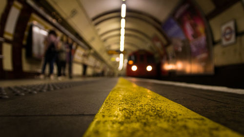 Illuminated railroad station platform