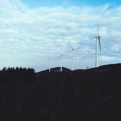 Wind turbine against sky during sunset