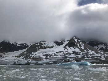 Scenic view of snowcapped mountains against sky