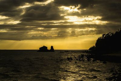 Scenic view of sea against dramatic sky